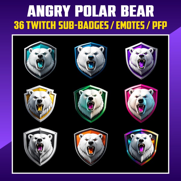 Polar Bear Twitch Sub Bit Badges, Twitch Badges, Twitch Emotes, Kick Badges, Transparent PNG