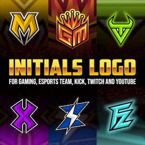 Eu irei criar seu logotipo Initials para canal de jogos, team esports, twitch streamer, kick streamer e criador do youtube