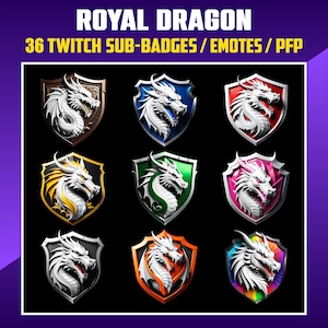 Dragon Twitch Sub Badges, Sub Bit Badges for Streamers, Kick, VTuber, Avatars, Emote, Clipart, Transparent PNG