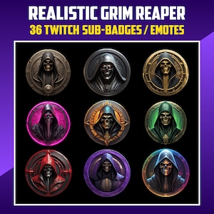 Grim Reaper Sub Badges, Twitch badges, Sub Bit Badges for Streamers, Kick, VTuber, Avatars, Emote, Clipart