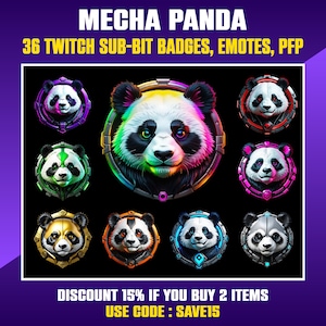 Twitch badges, Panda Twitch Sub Badges, Bit Badges, Panda Emotes, Streamers, Kick, VTuber, Avatars, Clipart, Transparent PNG
