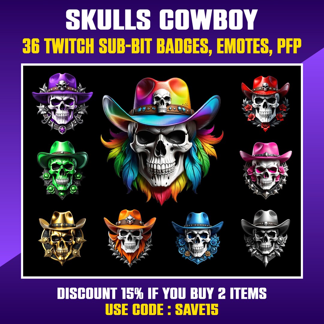 Skull Cowboy Twitch Sub Badges: Streamer Emotes, PNG Clipart (digital ...