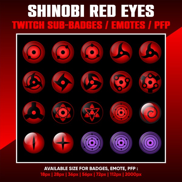 Shinobi Red eyes Twitch Sub Bit Badges for Streamers, Kick, VTuber, Avatars, Emote, Clipart, Transparent PNG