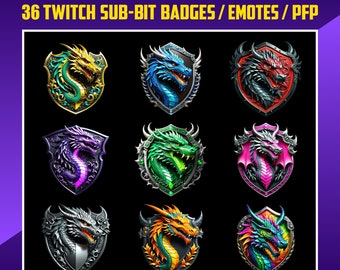 Insignias de suscripción de Angry Dragon para Twitch: emoticonos de streamer, avatares de VTuber (PNG)