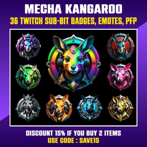 Twitch badges, Kangaroo Twitch Sub Badges, Bit Badges, Kangaroo Emotes, Streamers, Kick, VTuber, Avatars, Clipart, Transparent PNG