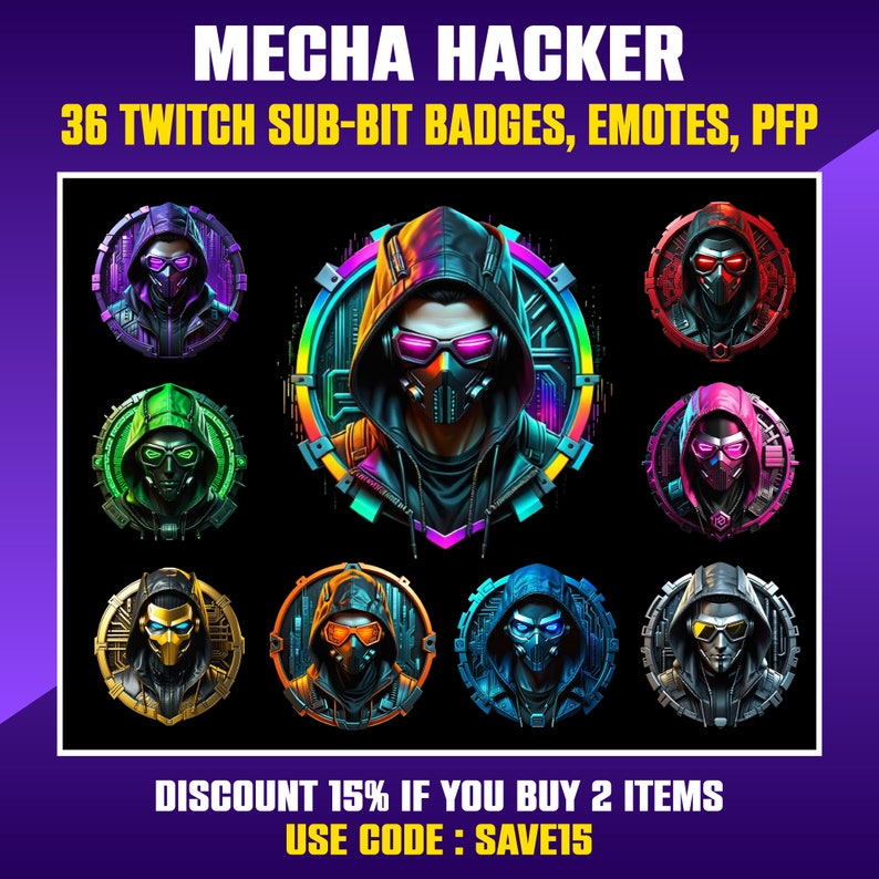 Hacker Twitch Sub Badges: Mecha Streamer Emotes (digital Download) - Etsy