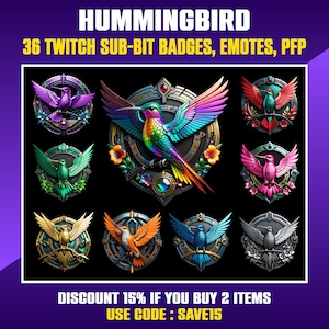 Humming bird Twitch Badges, Sub Bit Badges for Streamers, Kick, VTuber, Avatars, Emotes, Clipart, Transparent PNG