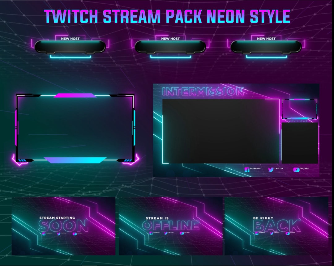 Animated Neon Purple, Pink and Cyan Blue Twitch Pack Overlay Pack - Etsy