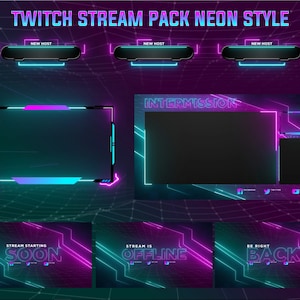 Neon animado roxo, rosa e azul ciano | Pacote Twitch | Pacote de sobreposição
