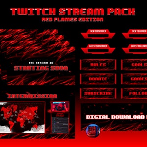 Red Flames Twitch Overlays Stream Style Pack - PNG format
