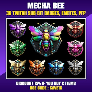 Bee Twitch Sub Badges, Sub Bit Badges for Streamers, Kick, VTuber, Avatars, Emotes, Clipart, Transparent PNG