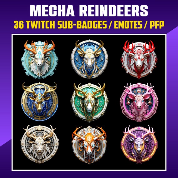 Mecha Reindeer Twitch/Kick Sub Badges & Emotes (Digital Download)
