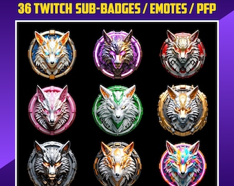 Mecha Wolf Twitch Sub Badges: Streamer Emotes (Digital Download)