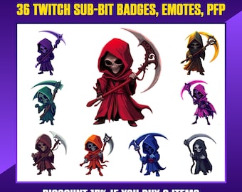Twitch-subbadges: tekenfilm Magere Hein-emotes (digitale download)
