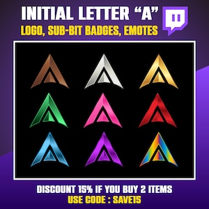 Emblemas de inscrição da Twitch com uma letra, logotipo de jogo da Twitch com uma letra, emotes da Twitch com uma letra, emblemas de inscritos da Twitch com uma letra, emblemas de inscritos da Twitch com uma letra