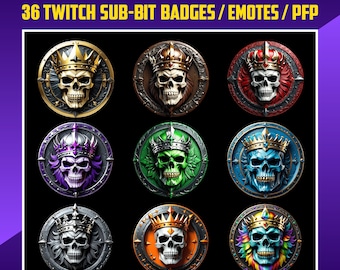 Badges secondaires Skull King Twitch, Badges Sub Bit pour streamers, Kick, VTuber, Avatars, Emote, Clipart, PNG Transparent