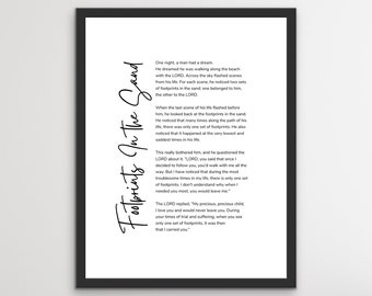 Footprints in the Sand Poem (Digital Download) - Religious Inspiration, Printable Wall Art, Christian Home Decor