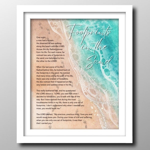 Footprints in the Sand Poem (Digital Download) - Religious Inspiration, Printable Wall Art, Christian Home Decor