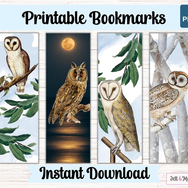 Bookmarks with Owls | Set of 4 Downloadable Bookmarks | Owl Lover Gift | Instant Digital Download | Reading Lover Gift Idea