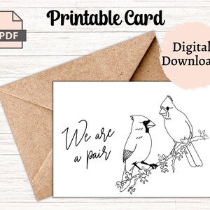 Cardenal par línea arte tarjeta de felicitación / cardenales masculinos y femeninos / arte imprimible de línea fina / tarjetas de notas con pájaros / descarga digital instantánea