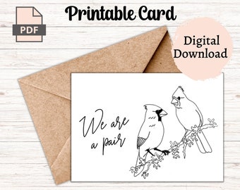 Tarjeta de felicitación con diseño de pareja de cardenales: Nota de amor de aniversario (descarga digital)
