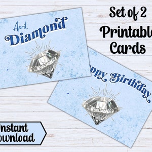 April verjaardagskaart, Diamond Gemstone Birthstone voor april, afdrukbare kristallen kaarten, downloadbare verjaardagskaart voor vrouw, haar, collega
