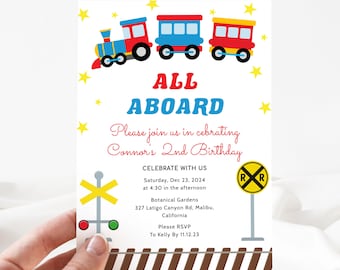 Invitación de cumpleaños de tren, invitaciones para fiesta de cumpleaños de tren, invitación imprimible, plantilla editable[id: 30416260]