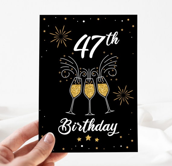 面白い誕生日カード、47歳の誕生日おめでとうカード、編集可能な47歳の