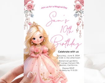 Princess Invitation, Princess  Birthday Party Invites, Printable Invitation , Editable Template [id: 30572608]