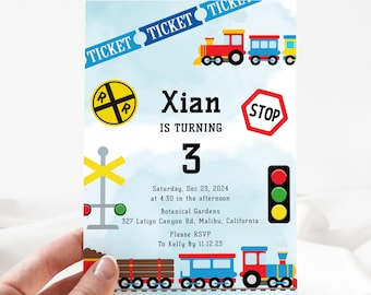 Invitación de cumpleaños de tren, invitaciones para fiesta de cumpleaños de tren, invitación imprimible, plantilla editable[id: 30416582]