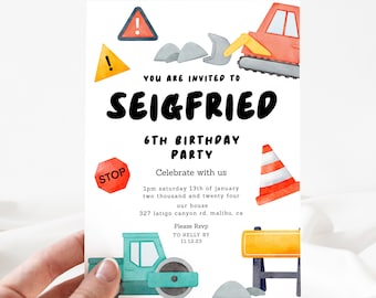 Construction Invitation, Editable Construction Invitation, Editable Construction Party Invitation, Edit Yourself [id: 22486544]