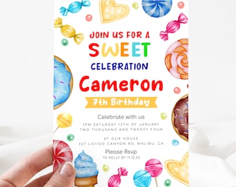 Candy 7th Birthday Invitation, Candy Land Invitation, Candyland Birthday Invitation, Editable Candy Land Invite [id: 22624189]