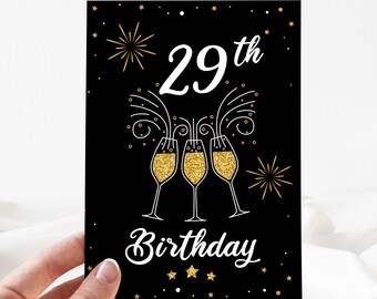 Tarjeta de cumpleaños divertida, tarjeta de feliz cumpleaños número 29, tarjeta de cumpleaños número 29 editable, invitación de cumpleaños número 29, tarjeta de fiesta de cumpleaños [id:23587239]