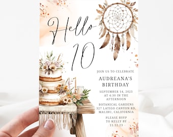 Boho Invitation, Boho Birthday Party Invites, Printable Invitation , Editable Template [id:30897582]