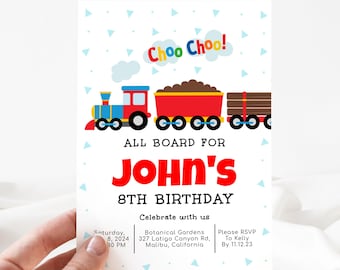 Invitación de cumpleaños de tren, invitaciones para fiesta de cumpleaños de tren, invitación imprimible, plantilla editable[id: 30417006]