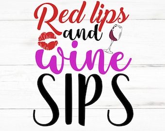 Lábios vermelhos e goles de vinho SVG, Lábios vermelhos e goles de vinho PNG, Arquivos de design de lábios vermelhos e goles de vinho, Pacote de lábios vermelhos e goles de vinho