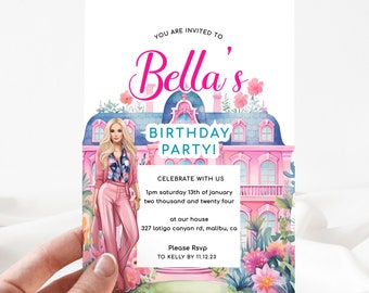 Doll Party Invitation, Doll Birthday Party, Hot Pink Birthday Party Invitation, Pink Doll Birthday Invitation, Doll Invitation [id:22053594]