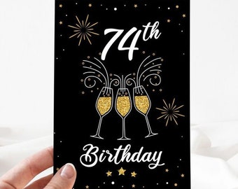 Biglietto di compleanno divertente, Biglietto di buon compleanno per 74esimo compleanno, Biglietto per 74esimo compleanno modificabile, Invito per il 74esimo compleanno, Biglietto per la festa del 74esimo compleanno [id:23737234]