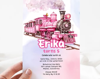 Invitación de cumpleaños de tren, invitaciones para fiesta de cumpleaños de tren, invitación imprimible, plantilla editable[id: 30416837]