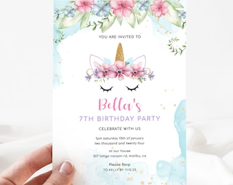 Invitación de unicornio, invitación a fiesta de cumpleaños de unicornio, fiesta de cumpleaños mágica de unicornio, invitación de unicornio [id: 22469836]