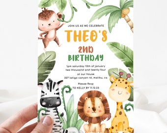Safari Birthday Invitation, Safari 2nd Birthday Evite, Editable Safari Invite, Editable Party invitations, Edit Yourself [id: 22673970]
