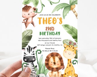 Invitación de cumpleaños de Safari, Evite el segundo cumpleaños de Safari, Invitación de Safari editable, Invitaciones de fiesta editables, Edítelo usted mismo [id: 22673970]