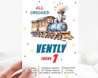 Invitación de cumpleaños de tren, invitaciones para fiesta de cumpleaños de tren, invitación imprimible, plantilla editable[id: 30416963]
