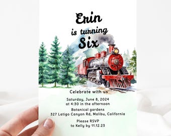 Invitación de cumpleaños de tren, invitaciones para fiesta de cumpleaños de tren, invitación imprimible, plantilla editable[id: 30416890]