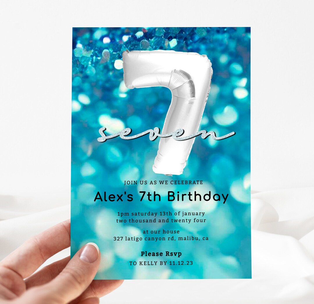7th Birthday Invitation, Invite for 7th, Editable Birthday, DIY ...