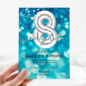 8th Birthday Invitation, Invite for 8th, Editable Birthday, DIY Editable Invite, Editable Invitation, Printable Invitation [id: 22167731]