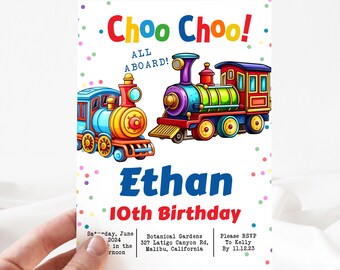 Invitación de cumpleaños de tren, invitaciones para fiesta de cumpleaños de tren, invitación imprimible, plantilla editable[id: 30417451]
