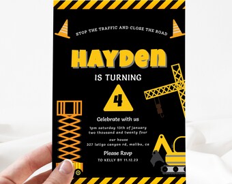 Construction Invitation, Editable Construction Invitation, Editable Construction Party Invitation, Edit Yourself [id: 22486238]