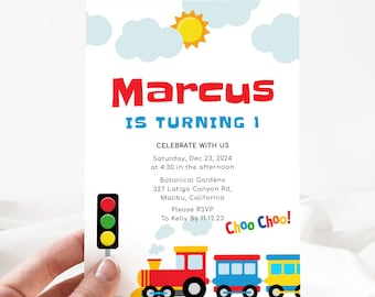 Invitación de cumpleaños de tren, invitaciones para fiesta de cumpleaños de tren, invitación imprimible, plantilla editable[id: 30416193]