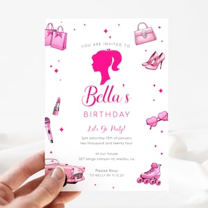 Doll Party Invitation, Doll Birthday Party, Hot Pink Birthday Party Invitation, Pink Doll Birthday Invitation [id: 22036908]